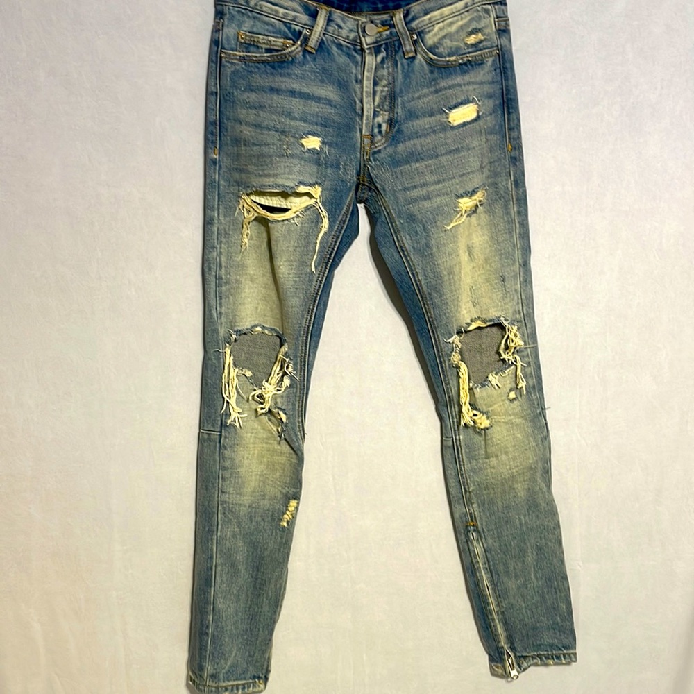 Distressed Blue Men's Slim Fit Ripped Jeans